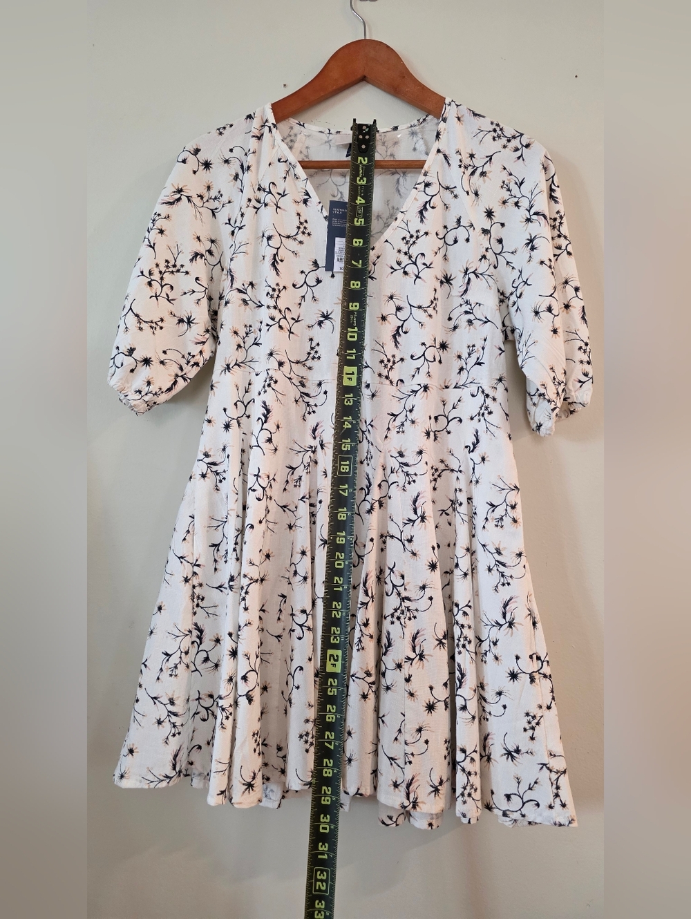 Universal Thread Bell Sleeve White Mini Dress with Black And Pink Floral Print - Picture 9 of 10